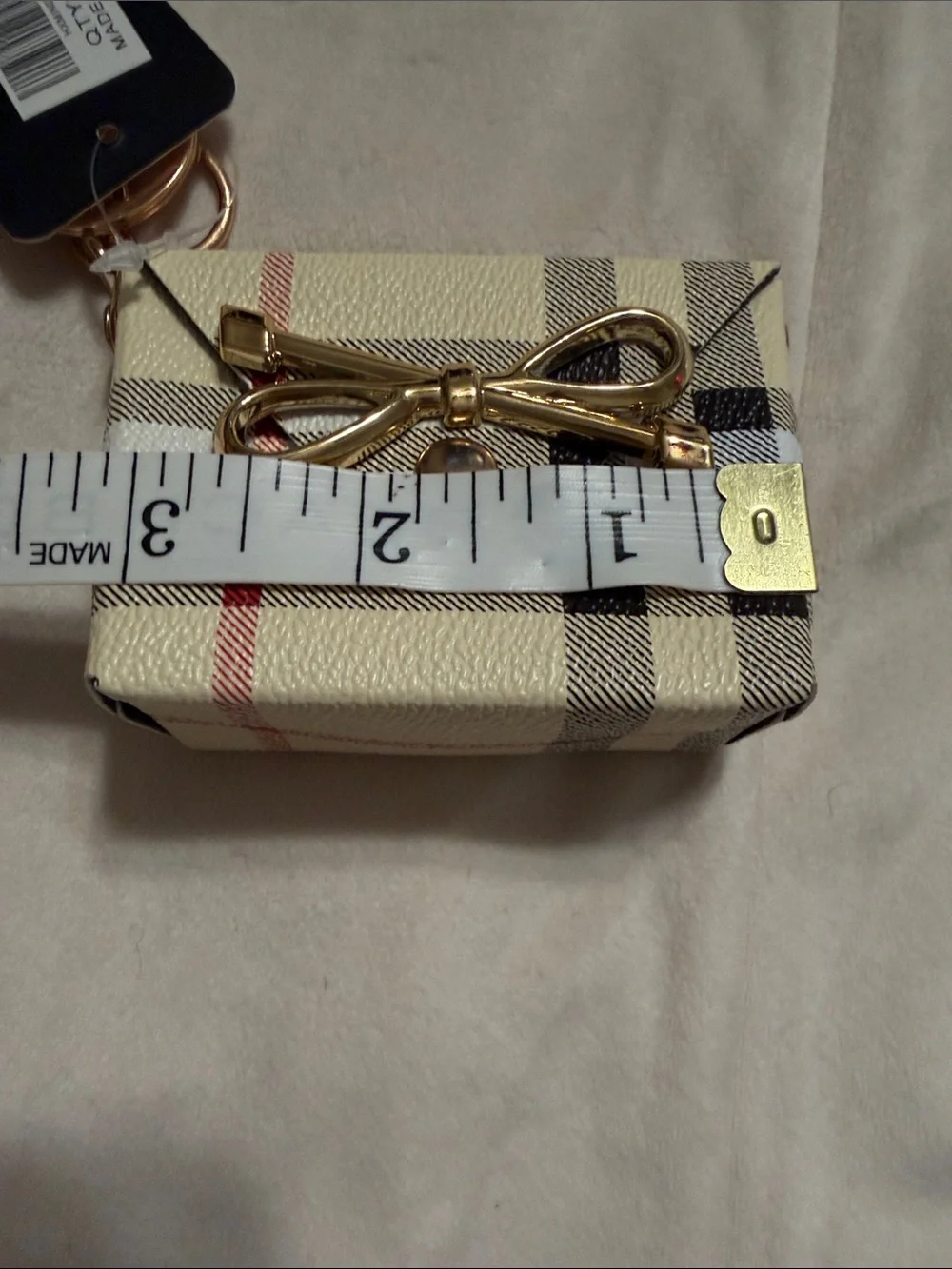 Cream Plaid Bow Card Holder Keychain (84)